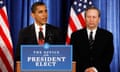 Larry Summers flanks Barack Obama