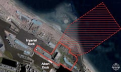 The outline of the proposed Leith biomass plant, with Ocean Terminal to the left | pic: Forth Energy