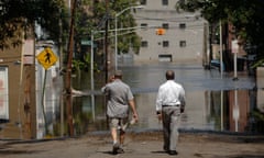 Flood waters from the Passiac Rivers in Paterson, New Jersey