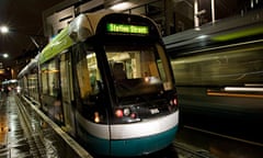 nottingham trams in and around town at the lace market stop