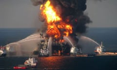 Transocean's Deepwater Horizon rig on fire