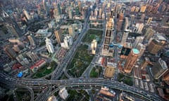 An aerial view shows the skyline of central Shanghai