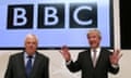 The new BBC Director General Lord Hall, right, with BBC Trust chairman Lord Patten in Broadcasting House in London.