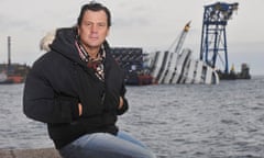 Mario Pellegrini, deputy mayor of Giglio, in front of the sunken cruise ship Costa Concordia