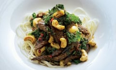 Stir-fried beef with kale and cashews