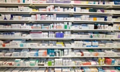 Display of pharmacy shelving in UK pharmacy