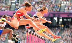 Jessica Ennis in the 100m heptathlon hurdles