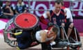 Steve Brown falls during a wheelchair rugby match against the USA