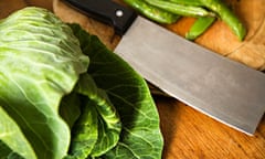 Cabbage and beans on chopping board