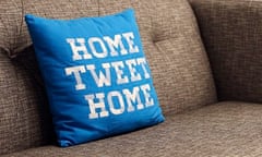 'Home Tweet Home' pillow on a couch at Twitter HQ in San Francisco