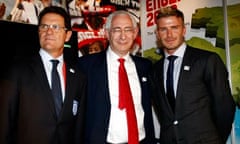 Lord Triesman (centre) with former England manager Fabio Capello and David Beckham