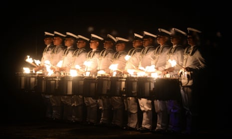 Hot beats: An Indian naval band performs during Navy Day celebrations in front of The Gateway of India in Mumbai.