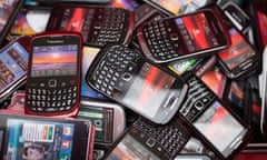 Pile of smart mobile phones