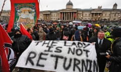 Revellers at the outdoor party marking the death of Margaret Thatcher, at Trafalgar Square