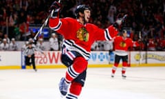 Chicago Blackhawks defenseman Niklas Hjalmarsson celebrates after scoring against the Dallas Stars