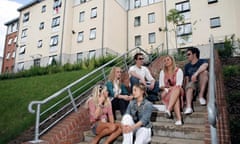 Students outside halls of residence