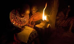 Girls study candle-light