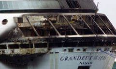 Fire damage to the Grandeur of the Seas seen after it docked in Freeport.