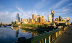 Melbourne Australia cityscape from bridge