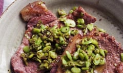 Gammon steaks, broad beans and mustard seeds