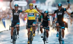 Chris Froome and Team Sky cross the finish line.