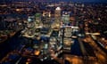 Aerial Views of Canary Wharf at night