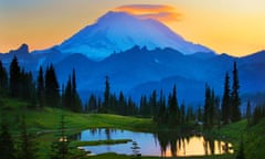 Mount Rainier at sunset from Tipsoo Lake