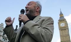 Scottish MP George Galloway talking into microphone