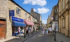 Shops in the centre of the market town of Skipton, North Yorkshire, England, UK