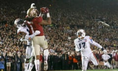 Florida State Seminoles' Jameis Winston connects with Kelvin Benjamin on the game-winning touchdown in the BCS Championship Game against the Auburn Tigers.