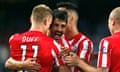 David Villa celebrates scoring on his debut for Melbourne City against Sydney FC at Allianz Stadium.