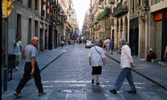 Elderly people crossing the street in Barcelona