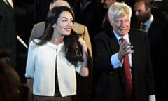 Amal Alamuddin Clooney (left) and Geoffrey Robertson arrive in Athens