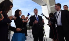 Mike Baird speaks to the media outside parliament in Canberra on Friday.
