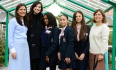 Miriam González Durántez, Daisy Lowe and Alexandra Shulman with students