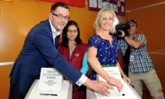 Labor leader Daniel Andrews and his wife Catherine cast their votes earlier today.