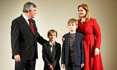 Gordon Brown, his wife Sarah and sons John and Fraser, as the former prime minister announced he was