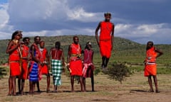 A group of Maasai men showing their traditional jumping dance