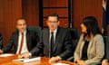 Daniel Andrews, centre, addresses ministers at the first cabinet meeting of the newly elected Labor government.