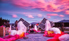 Google Project Loon solar panels and high altitude balloon before take off in New Zealand