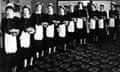 Black and white photo of 1950s waitresses.