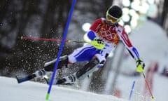 France's Alexis Pinturault competes during the men's alpine skiing slalom run 1.