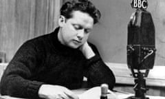 Dylan Thomas in a BBC recording studio.