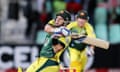 Brad Hodge hits the winning runs during the 2nd  T20 international match with South Africa in Durban on Thursday.