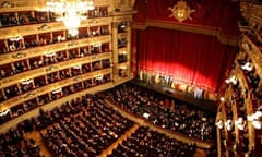 The cast bow in a production of Verdi's Aida directed by Franco Zeffirelli at Milan's La Scala