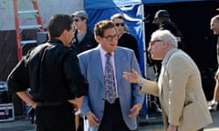 Jonah Hill, Jon Bernthal and director Martin Scorsese on location for "The Wolf Of Wall Street"