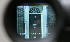 Details of No 10 Downing Street seen through television viewfinder