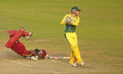 Alyssa Healy runs out Stafanie Taylor despite her despairing dive.