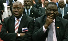 Zimbabwe's opposition party Movement for Democratic Change (MDC) leader Morgan Tsvangirai, right, and the MDC's Secretary-General Tendai Biti, left, in 2008.