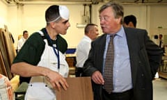 Kenneth Clarke, then justice secretary, talks to an inmate at Peterborough prison in 2010 